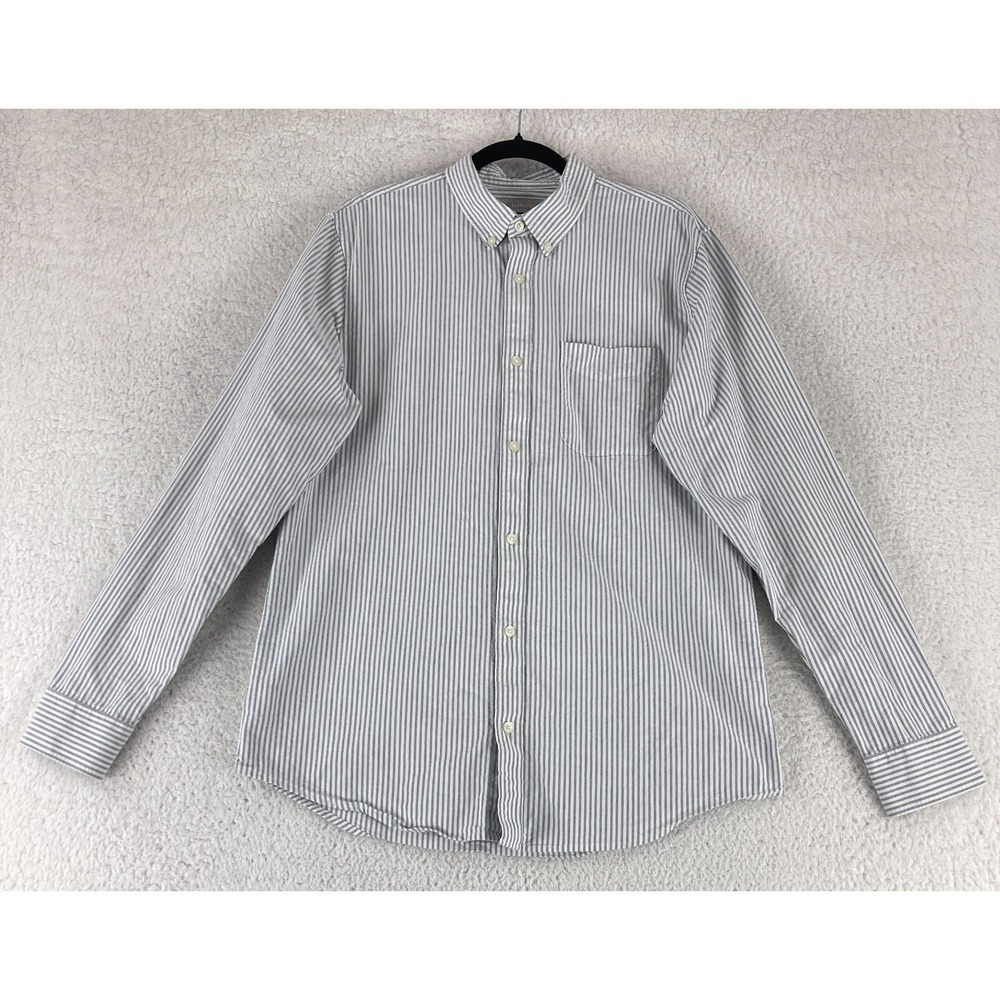 Everlane Button-Up‎ Shirt Mens Large Tall Gray Stripe Long Sleeve Casual Cotton
